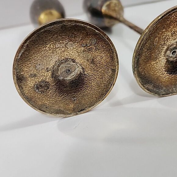 Set of 2 Brass? Vtg Leaf Champagne Flutes 10"t x 2" Opening - Picture 7 of 12